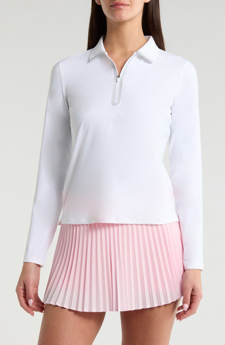 G/FORE Silky Tech Nylon Long Sleeve Polo, Main, color, Snow