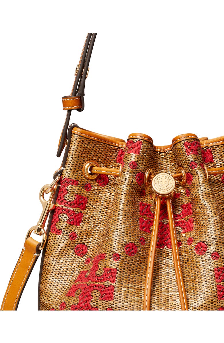 Tory Burch T Monogram Straw Bucket Bag, Alternate, color, Natural