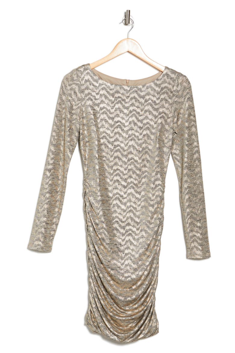 Metallic Long Sleeve Ruched Dress, Alternate, color, GOLD