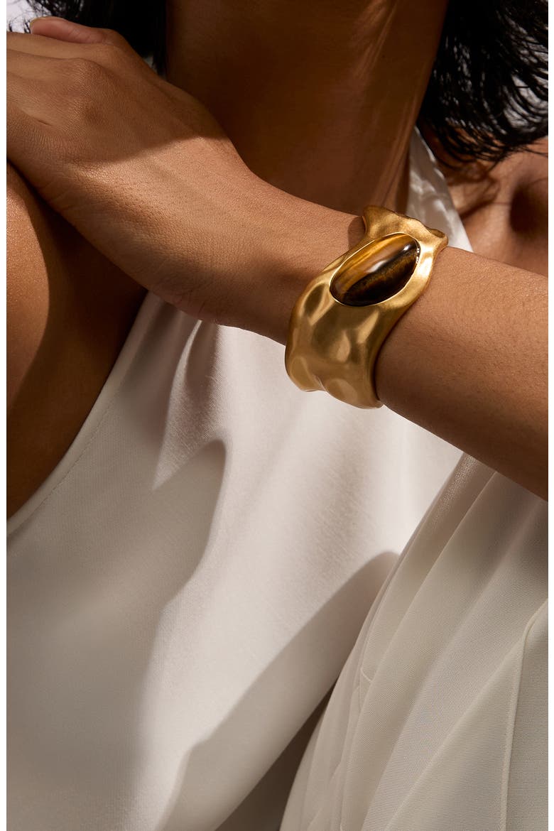 Tillie Tumbled Stone Cuff Bracelet, Alternate, color, GOLD TONE / TIGERS EYE