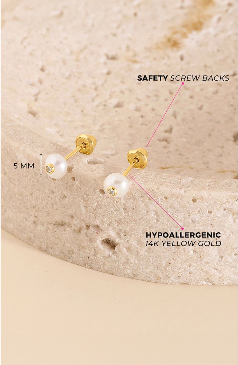 In Season Jewelry 14k Simulated Pearl and Cubic Zirconia Earrings, Alternate, color, Gold