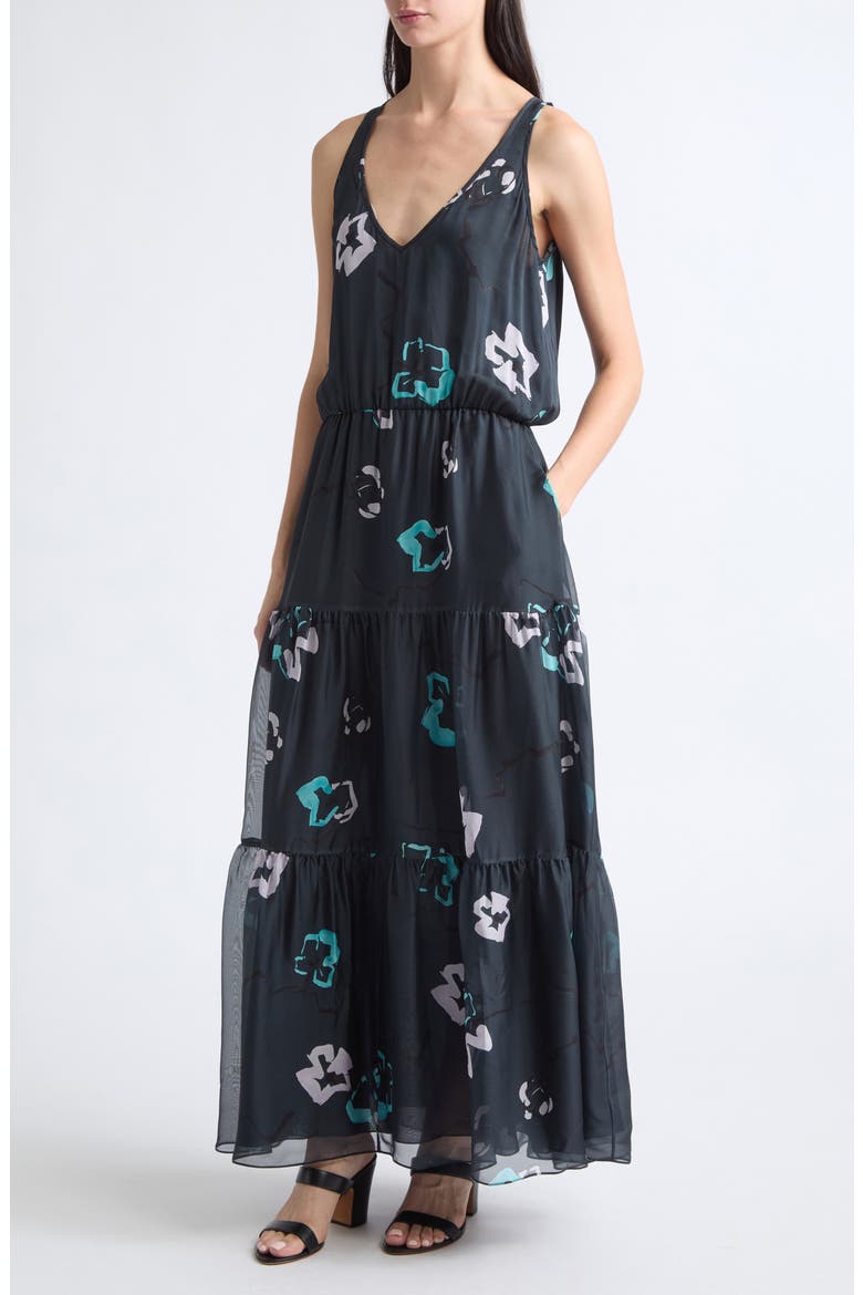 Silk Tiered Midi Dress, Alternate, color, NAVY