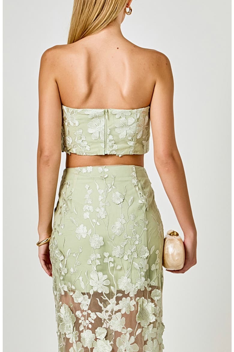 Floral Embroidered Strapless Crop Top, Alternate, color, SAGE