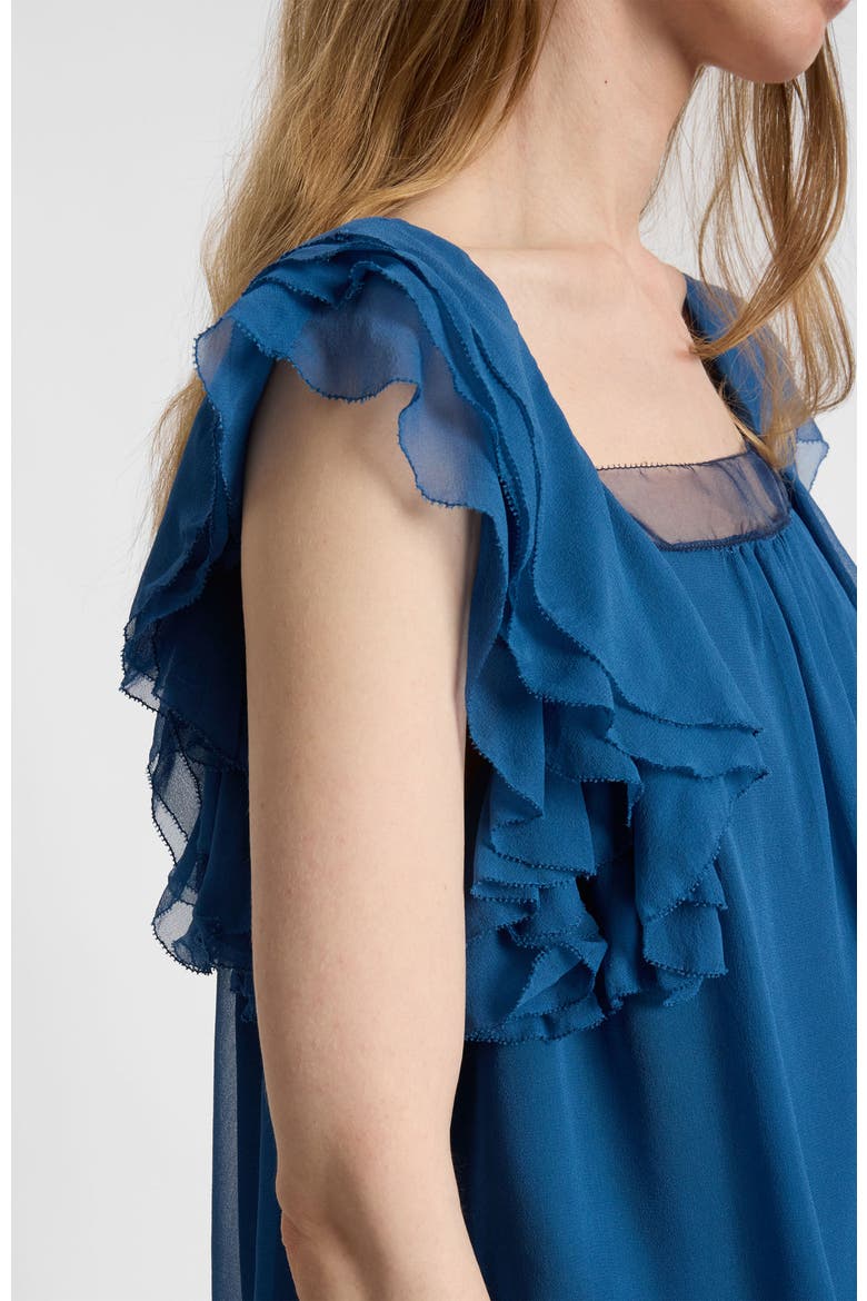 Chass Ruffle Blouse in Silk Georgette, Alternate, color, Electric Blue