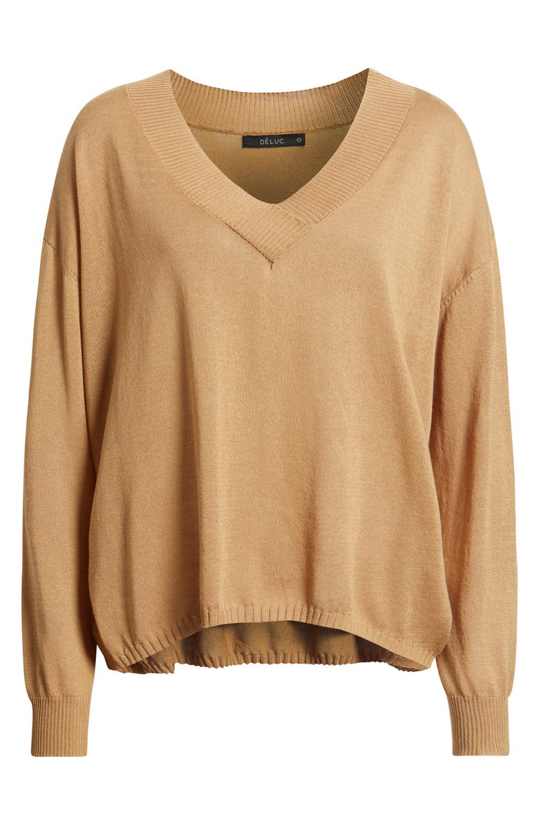 DELUC Cefalonia Drop Shoulder Semisheer Cotton Blend Sweater, Alternate, color, Vison