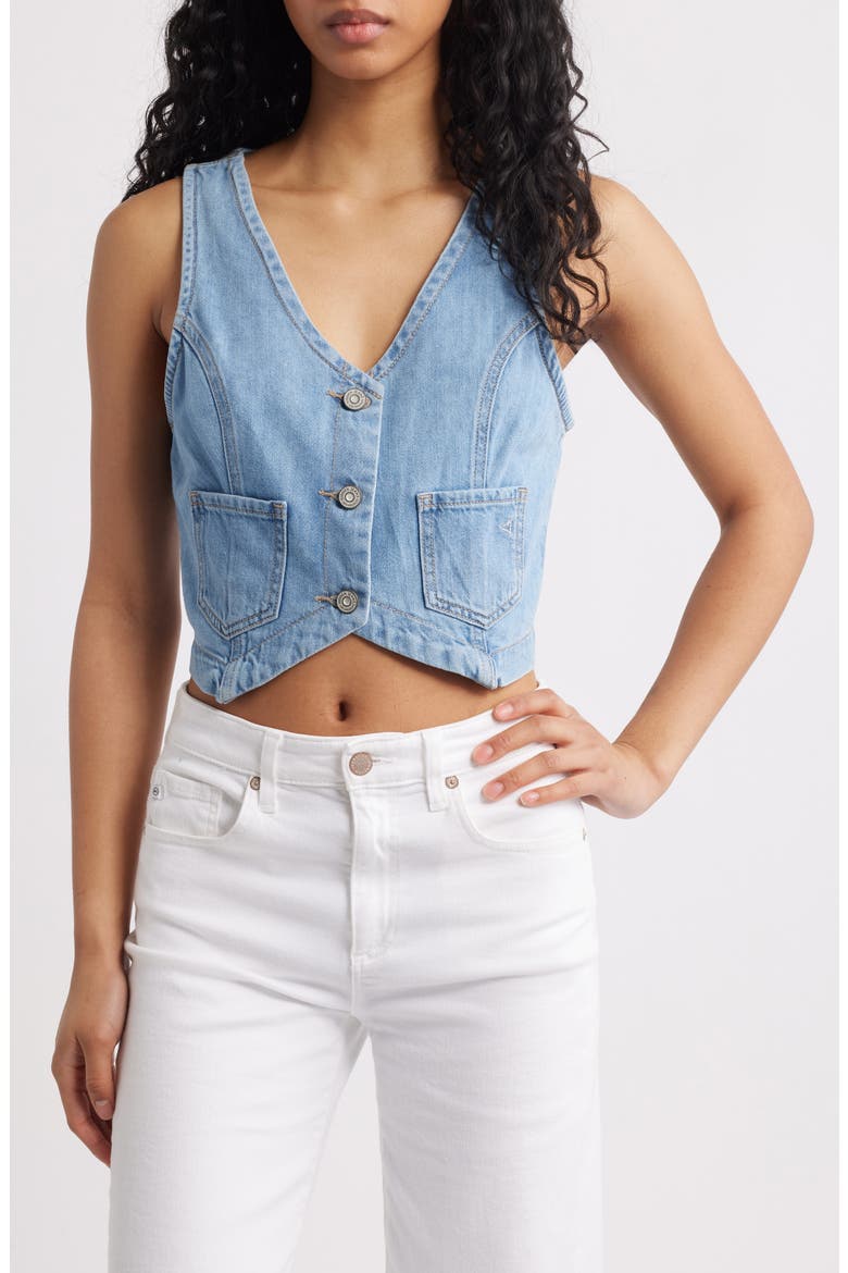 Supersoft Crop Denim Vest, Main, color, LIGHT WASH