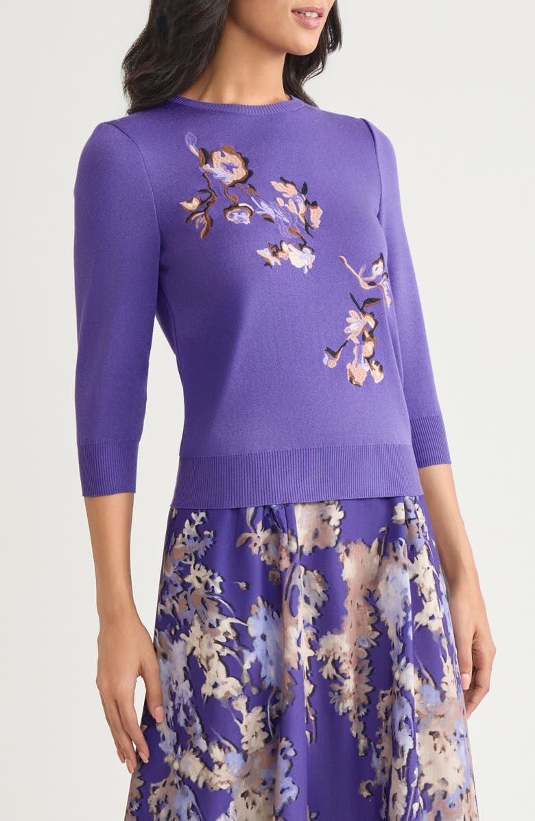 Misook Embroidered Floral Sweater, Alternate, color, Purple Multi