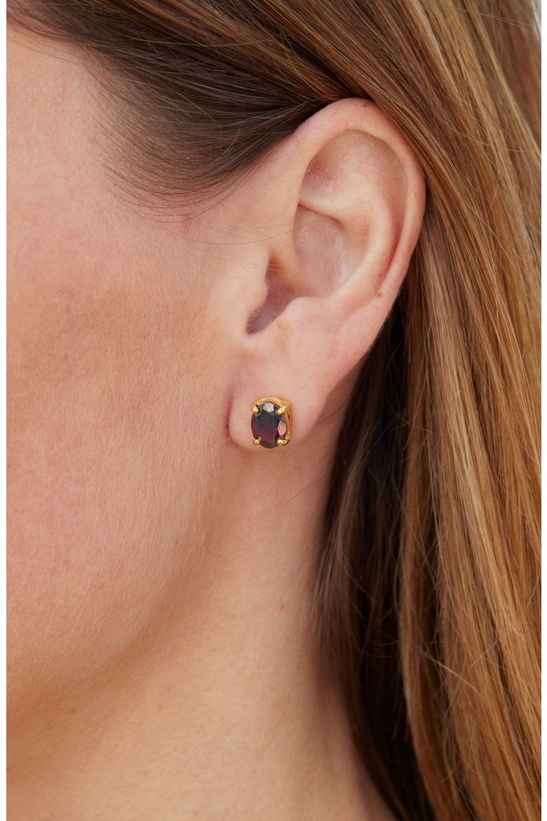 Garnet Stud Earrings, Alternate, color, GARNET/ GOLD