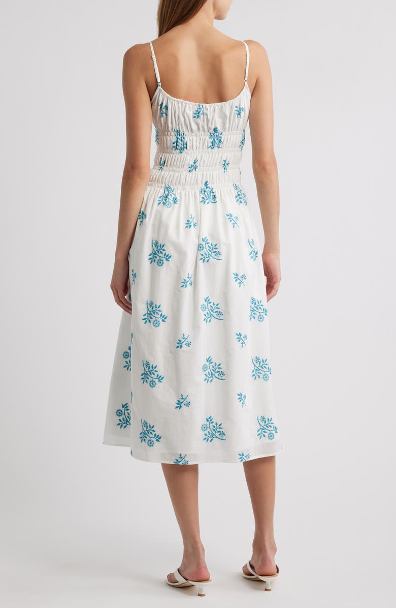 Charles Henry Floral Embroidery Smock Waist Cotton Dress, Alternate, color, Ivory/ Blue Embroidery