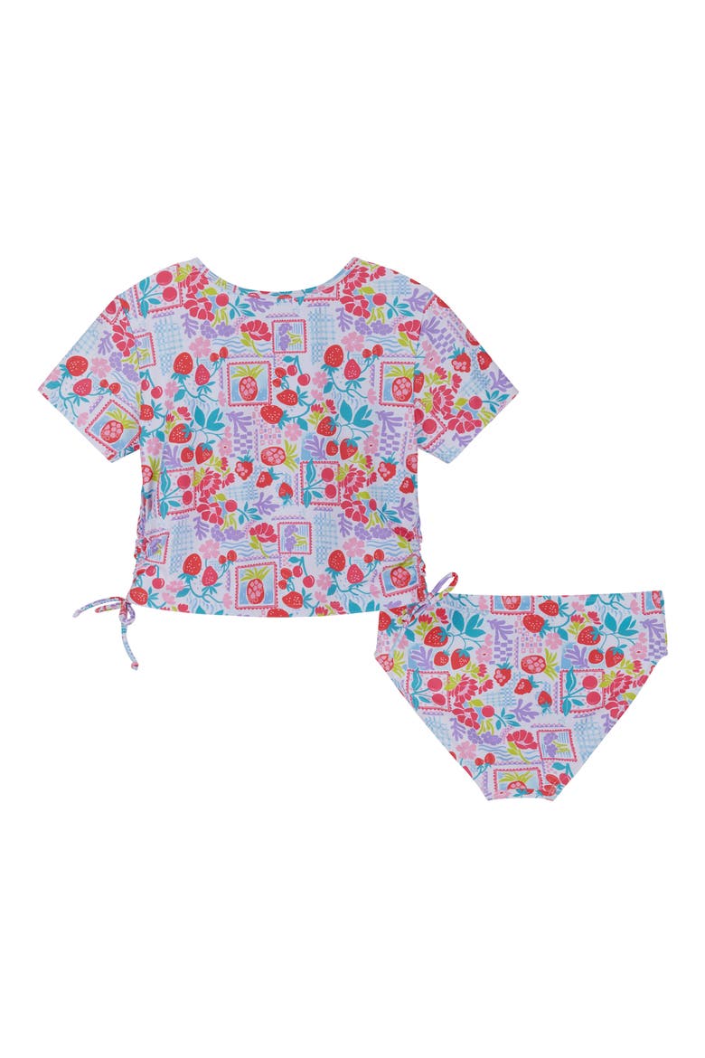 Kids' Short Sleeve Two-Piece Rashguard Swimsuit, Alternate, color, WHITE MULTI