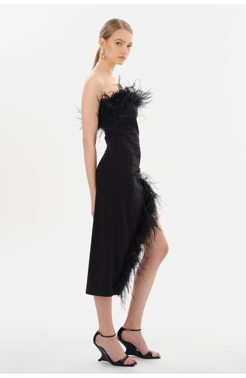 Lamarque Freya Strapless Feather-trim Midi Dress In Multi