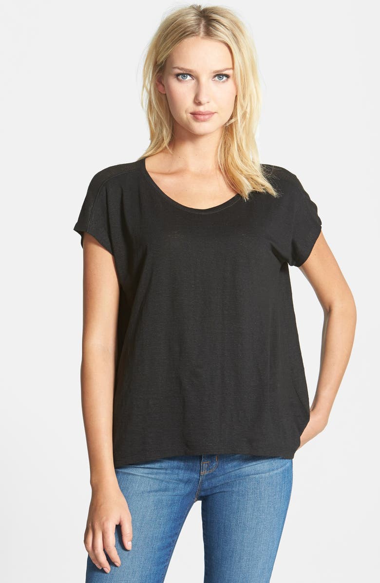 Eileen Fisher Bateau Neck Organic Linen High/Low Top, Main, color,