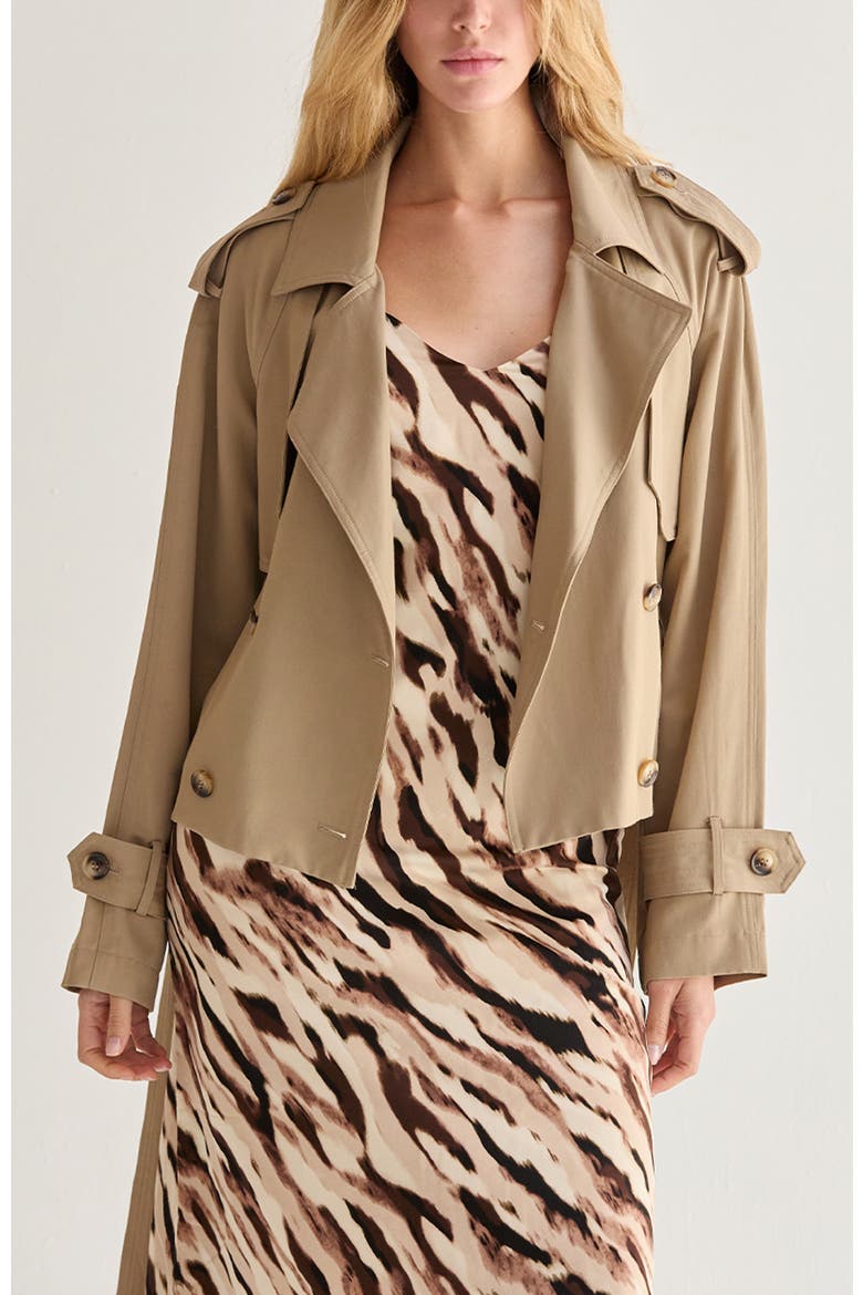 Double Breasted Crop Trench Coat, Main, color, Khaki
