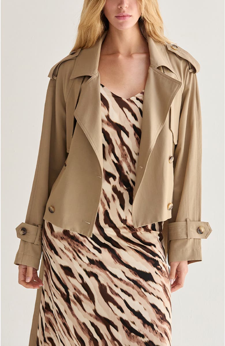 CRESCENT Double Breasted Crop Trench Coat, Main, color, Khaki