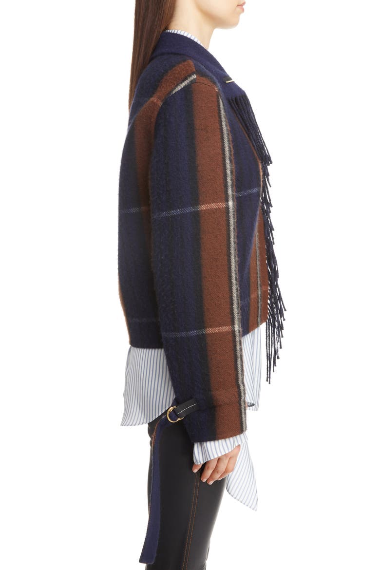 Plaid Fringe Trim Wool & Cashmere Jacket, Alternate, color, BLUE/ CHOCOLATE BROWN