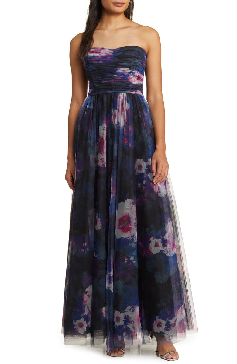 ML Monique Lhuillier Nataly Strapless Tulle Gown, Main, color, Midnight Orchid