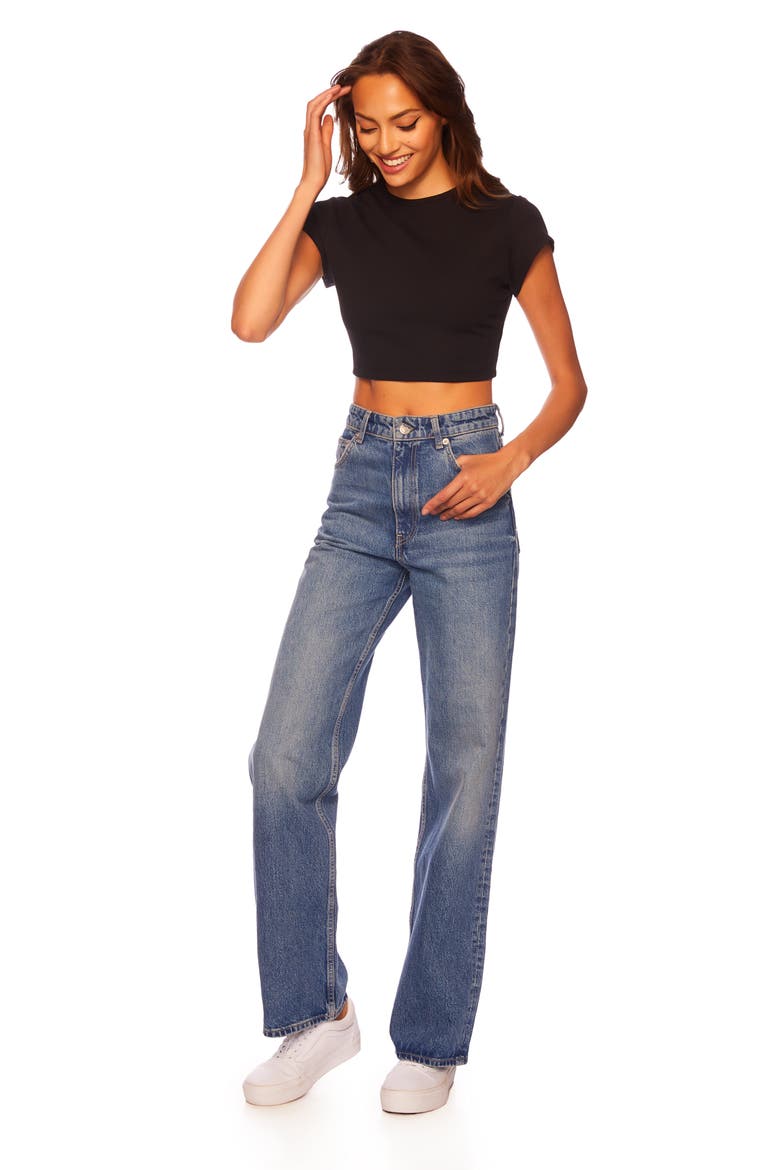 Crewneck Rib Crop T-Shirt, Alternate, color, BLACK