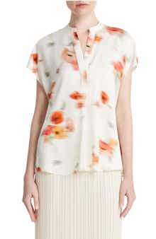 Vince Poppy Blur Split Neck Silk Top