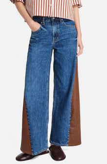 TWP Ramblin Man Faux Leather Detail Wide Leg Jeans