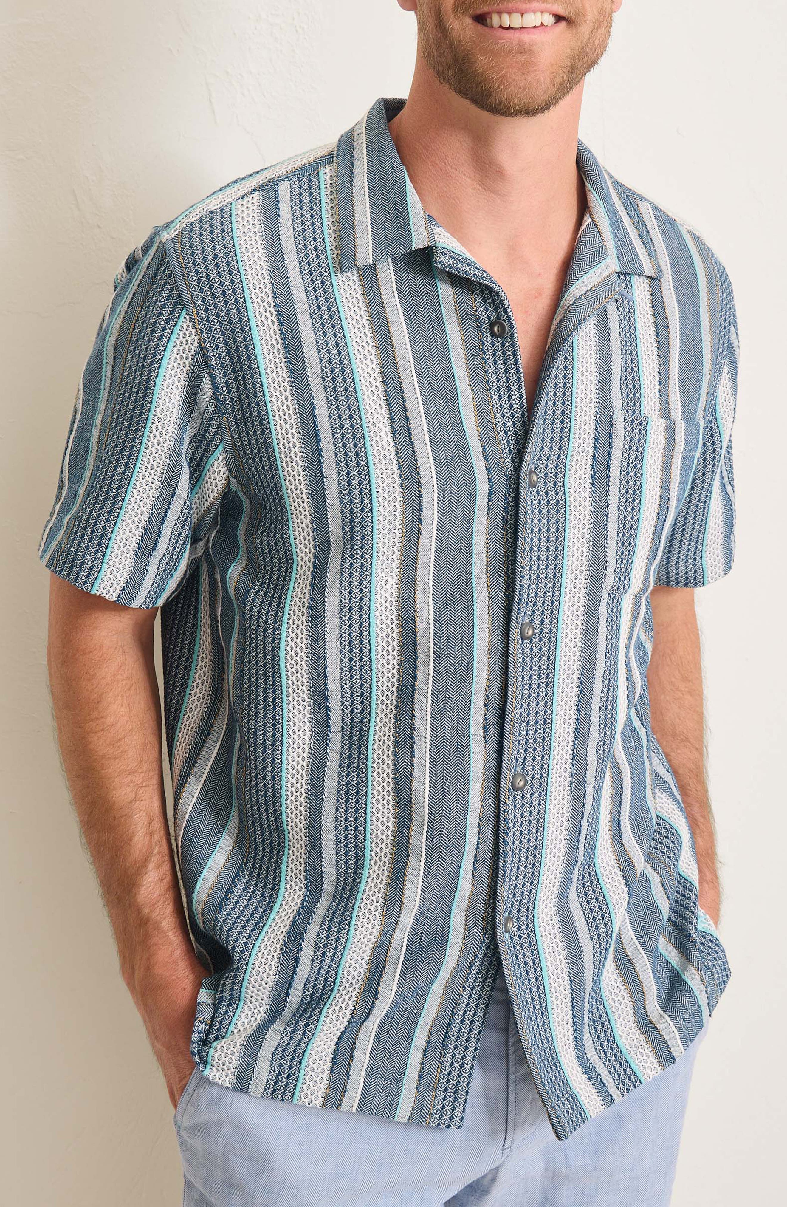 Tommy Bahama Milano Textured Stripe Cotton Camp Shirt