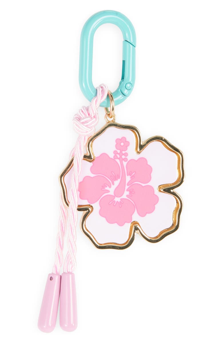 Leith Painted Hibiscus Carabiner Clip Bag Charm, Main, color, Pink Multi- Gold