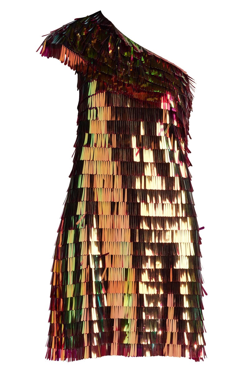 SHO by Tadashi Shoji Sequin Fringe One-Shoulder Cocktail Minidress, Alternate, color, Bronze Shimmer