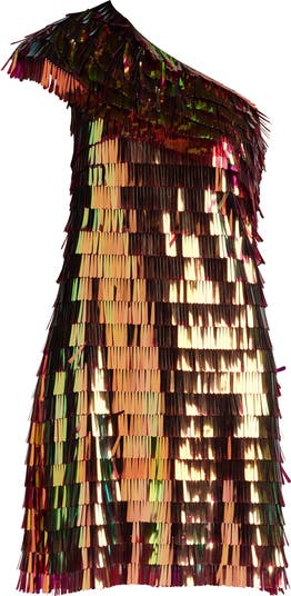 Sequin Fringe One-Shoulder Cocktail Minidress