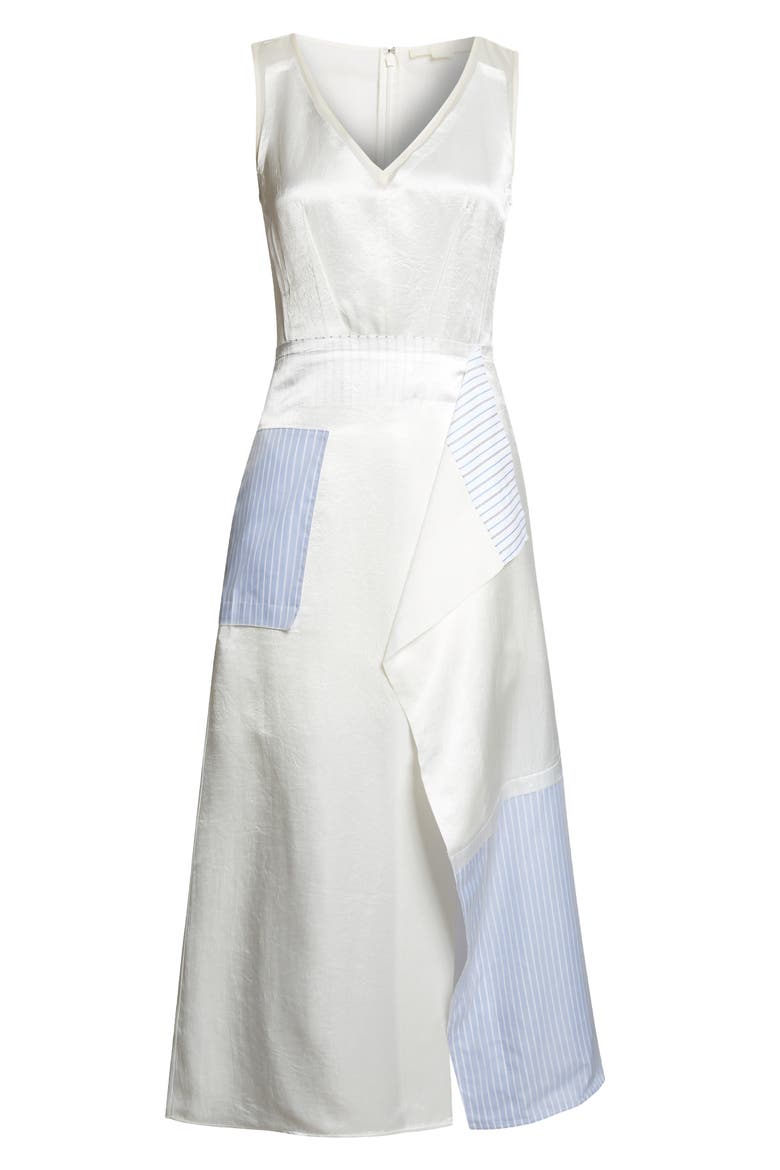 Stripe Collage V-Neck Midi Dress, Alternate, color, WHITE