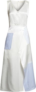 Jason Wu Collection Stripe Collage V-Neck Midi Dress