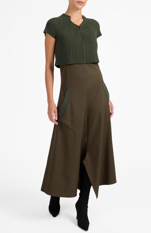 Santorelli Johanna Mix Media Cap Sleeve Midi Dress In Green