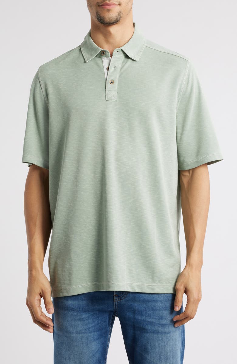 Johnston & Murphy Vintage Slub Jersey Polo, Main, color, Sage