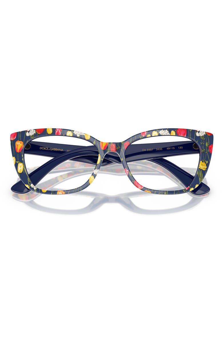 Dolce&Gabbana 49mm Cat Eye Optical Glasses, Alternate, color, Tulips / Demo Lens