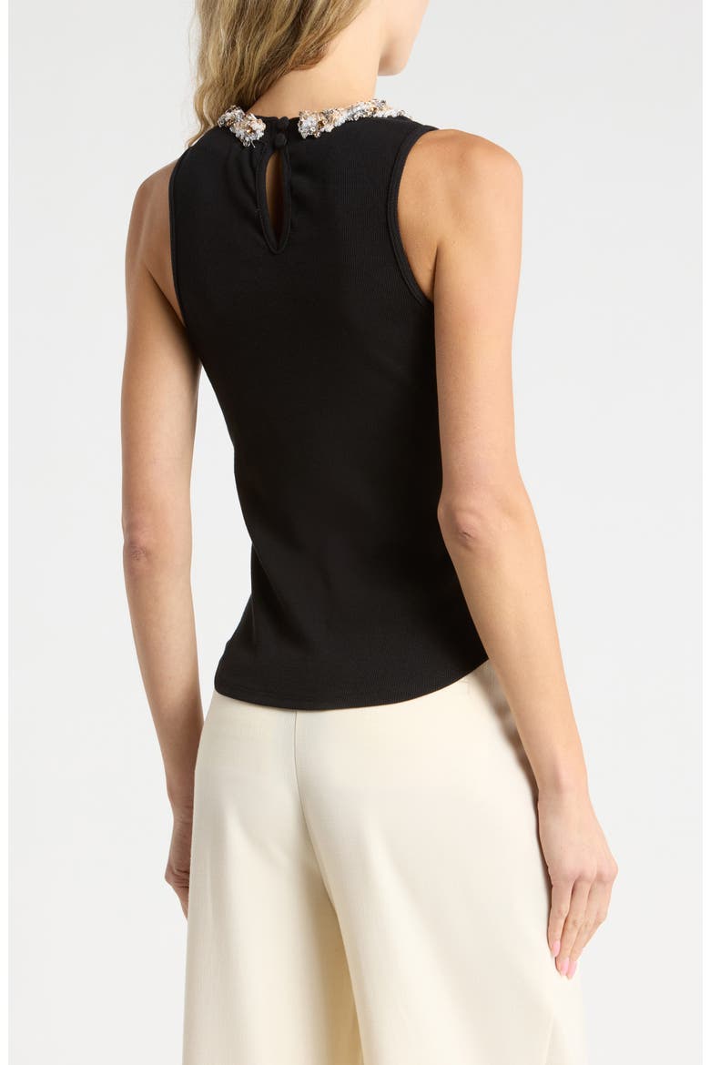 Crystal Detail Stretch Cotton Tank, Alternate, color, BLACK