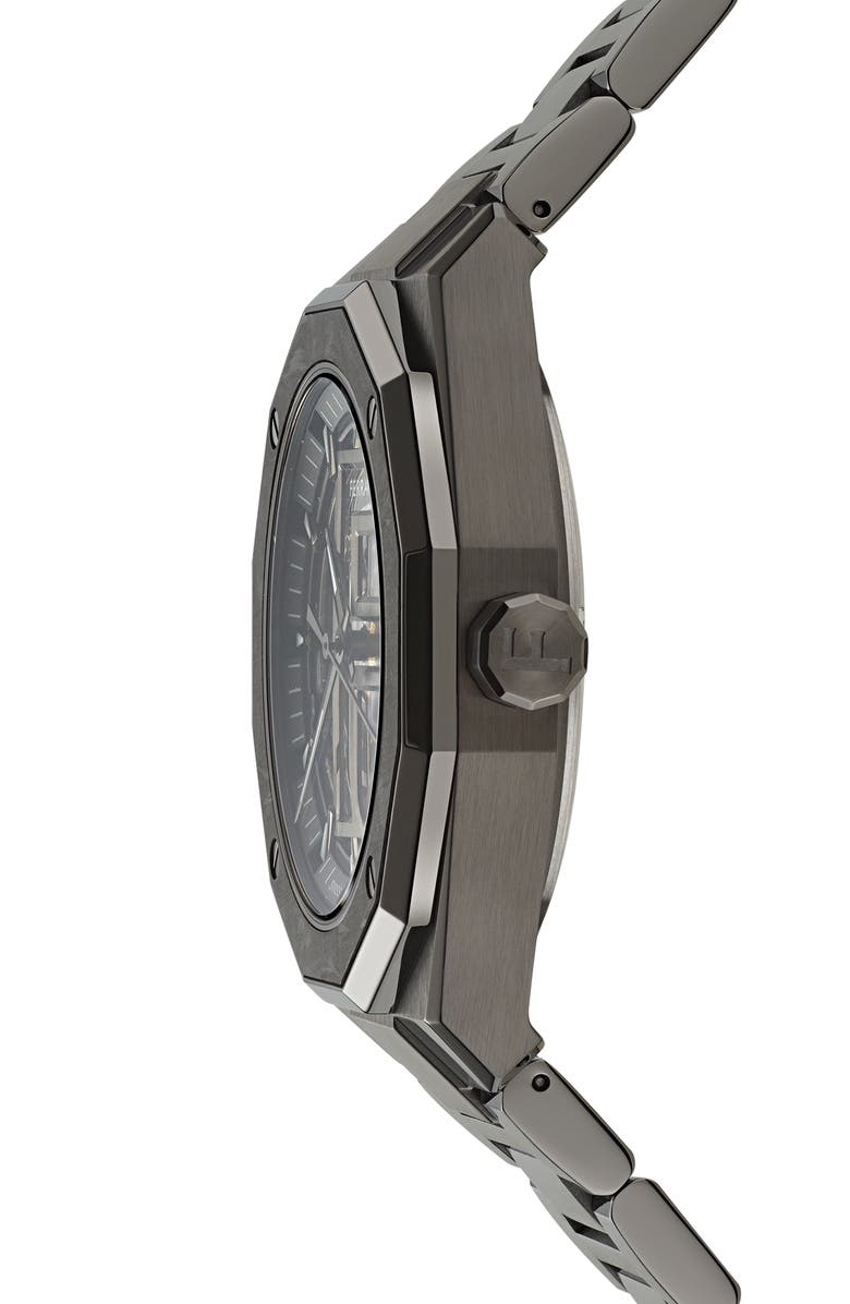 FERRAGAMO Edge Skeleton Automatic Bracelet Watch, 42mm, Alternate, color, Ip Gunmetal