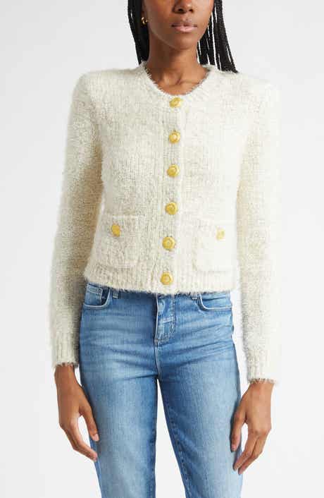 L'AGENCE Una Crop Eyelash Tweed Cardigan