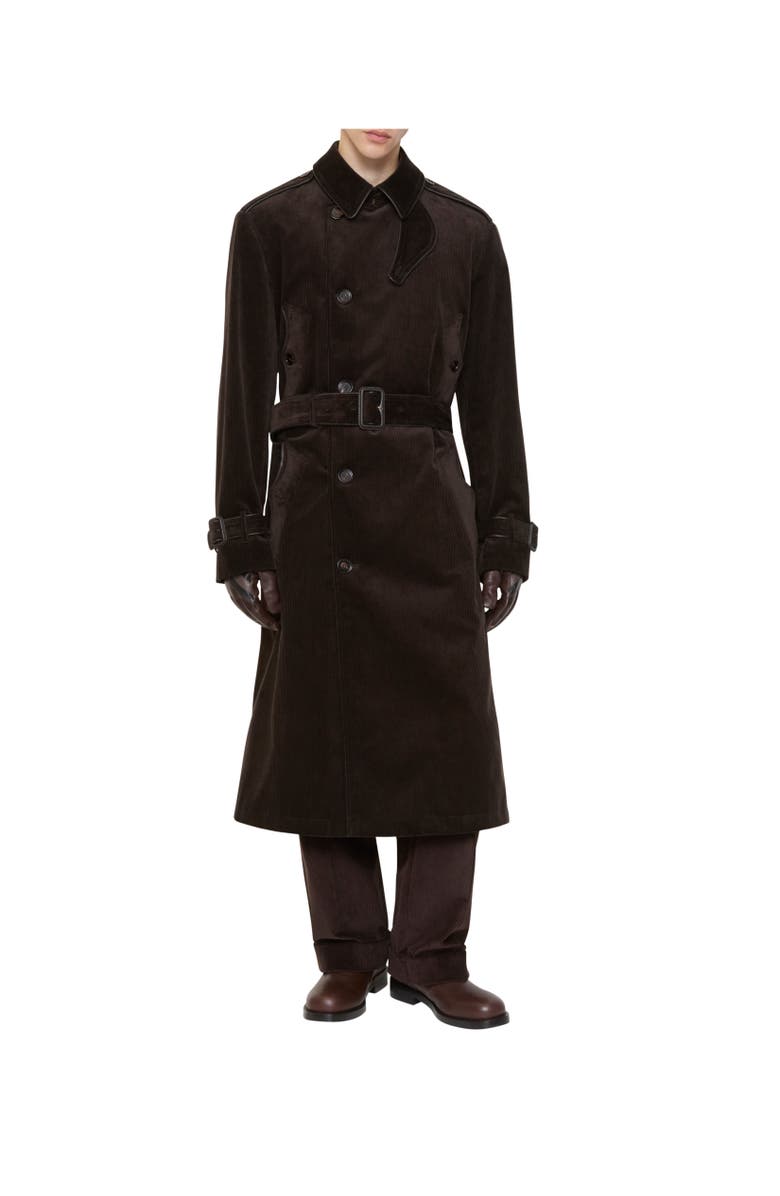 Burberry Long Corduroy Trench Coat, Alternate, color, Clove Brown