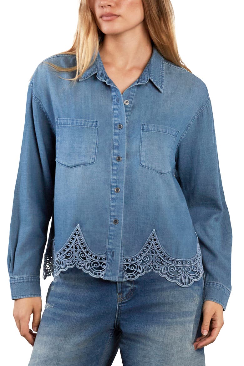 The Golden Hour Lace Boxy Shirt, Main, color, DENIM