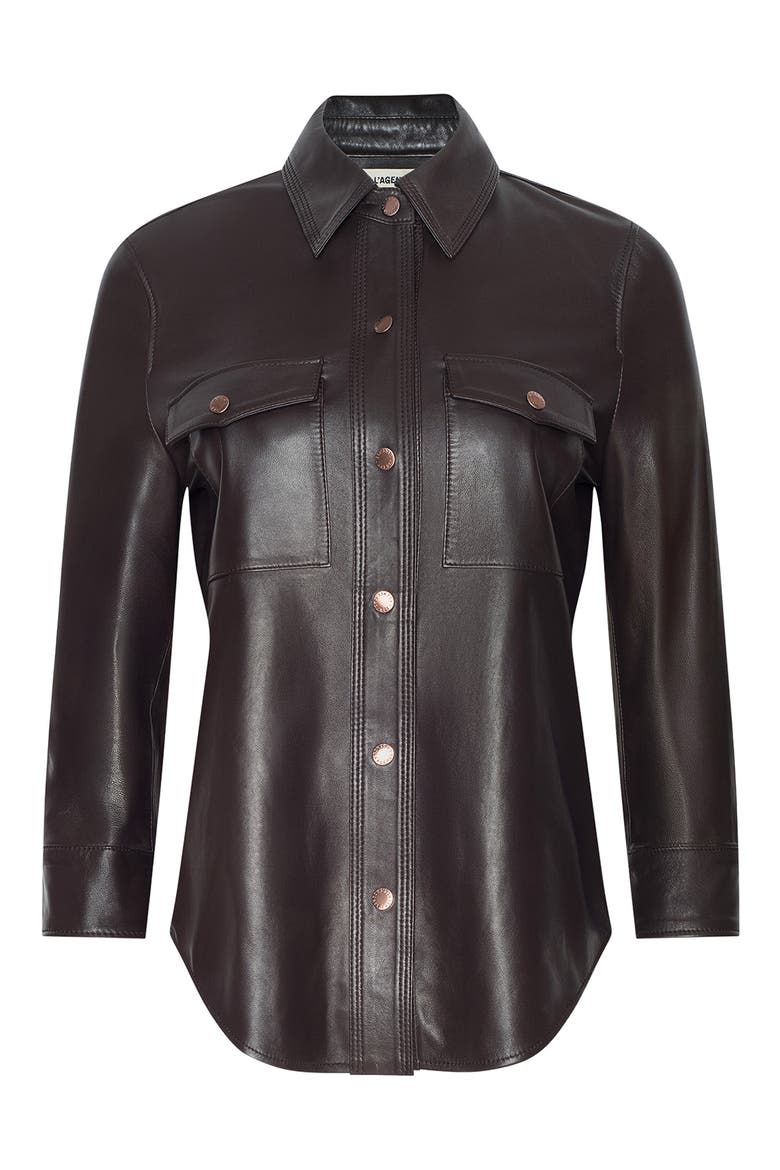 Avina Leather Shirt, Alternate, color, COFFEE BEAN