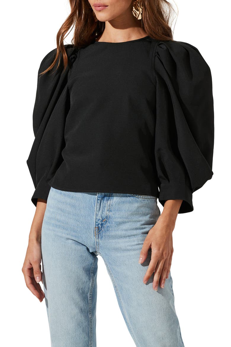 Bubble Sleeve Blouse, Main, color, BLACK