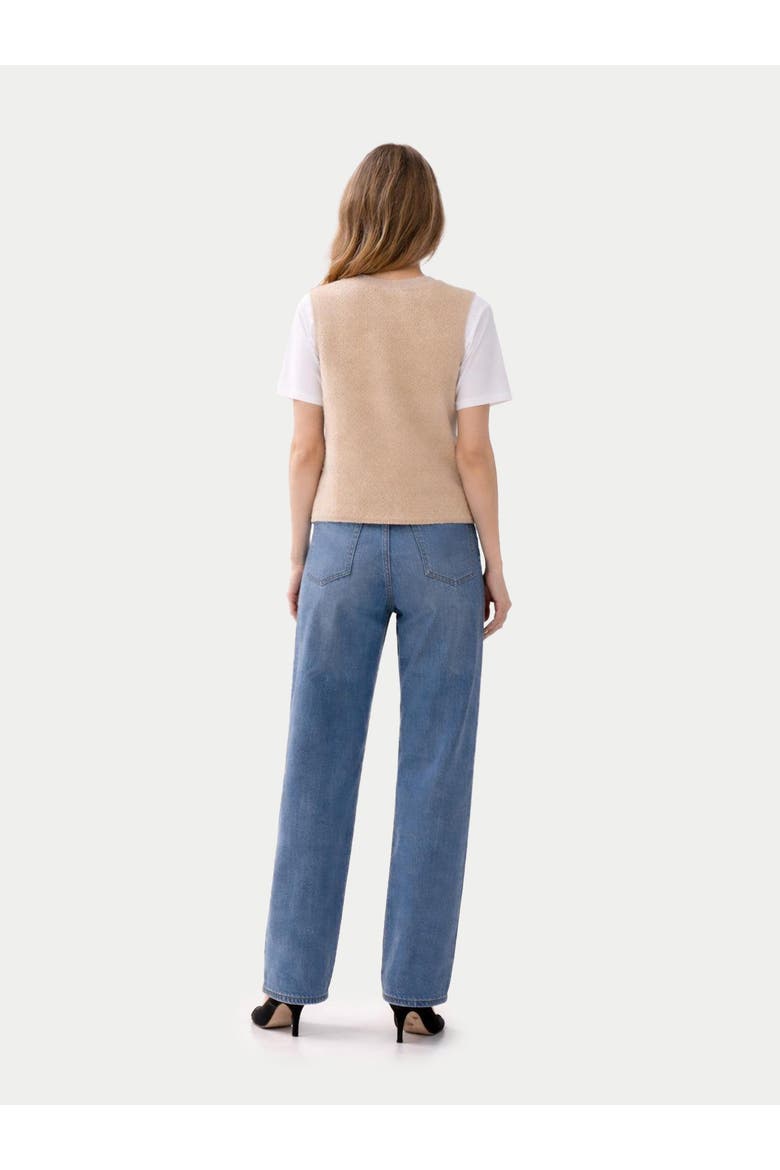 Ajour Knit Crewneck Cashmere Vest, Alternate, color, beige