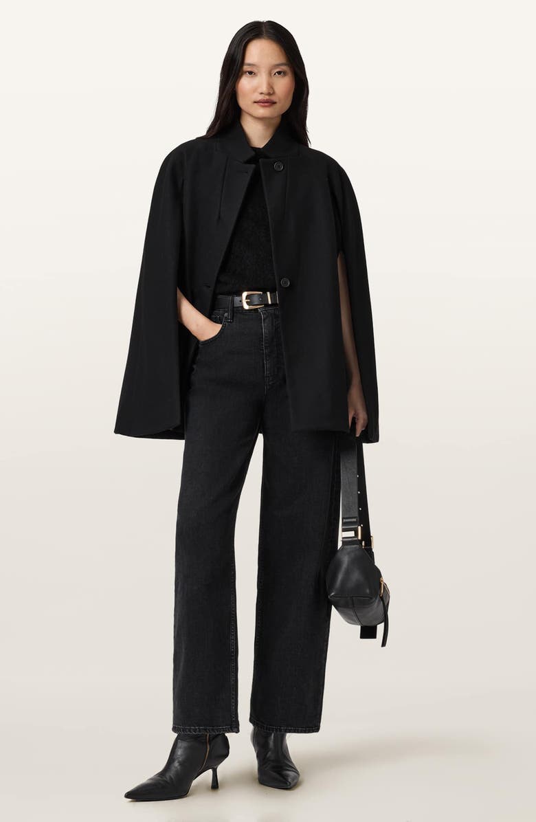 AllSaints Lunis Wool Blend Cape Coat, Alternate, color, Black