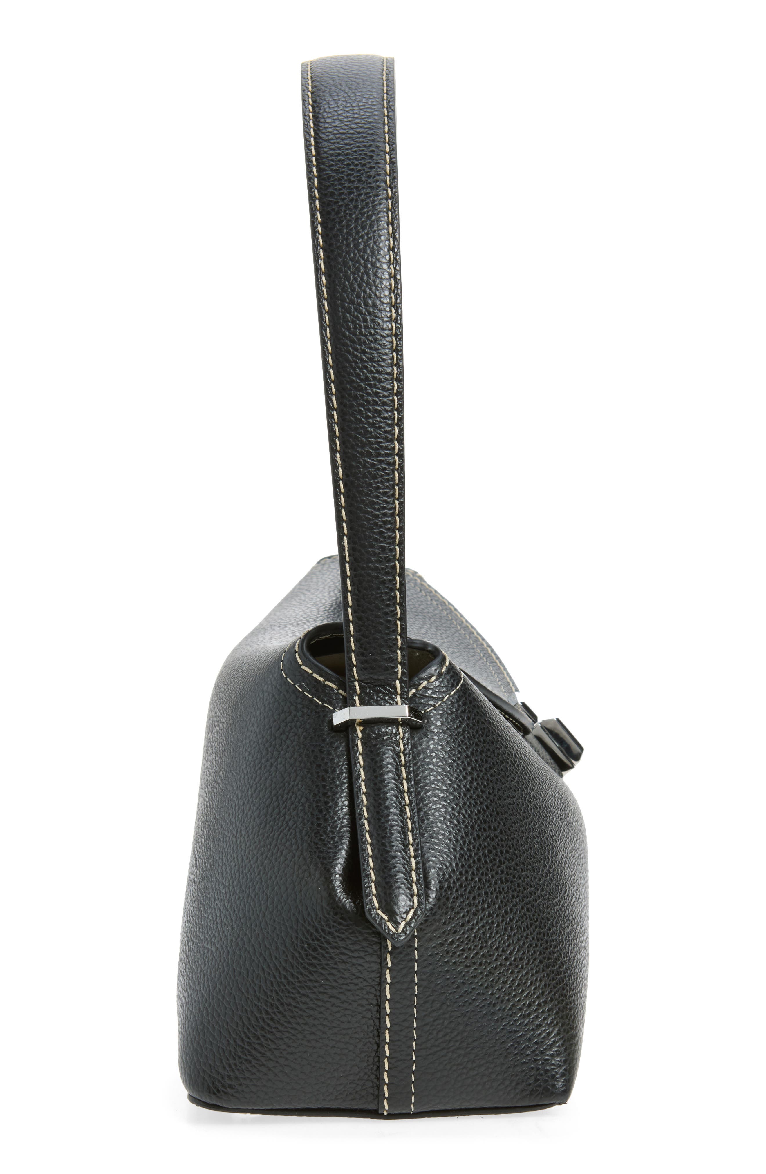 TOTEME T-Lock Leather Shoulder Bag, Alternate, color, Black