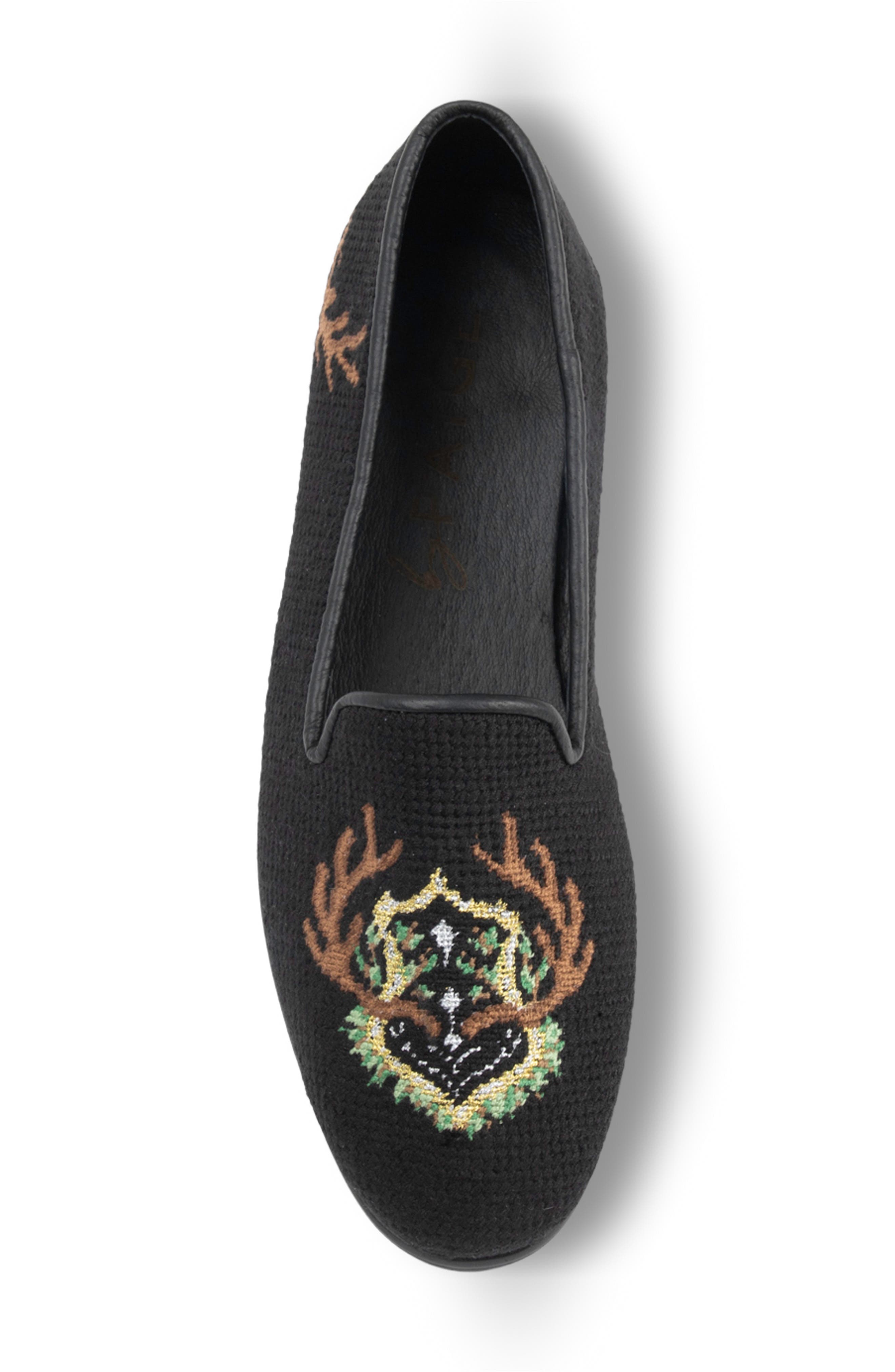 ByPaige Antler Crest Needlepoint Loafer, Alternate, color, Black