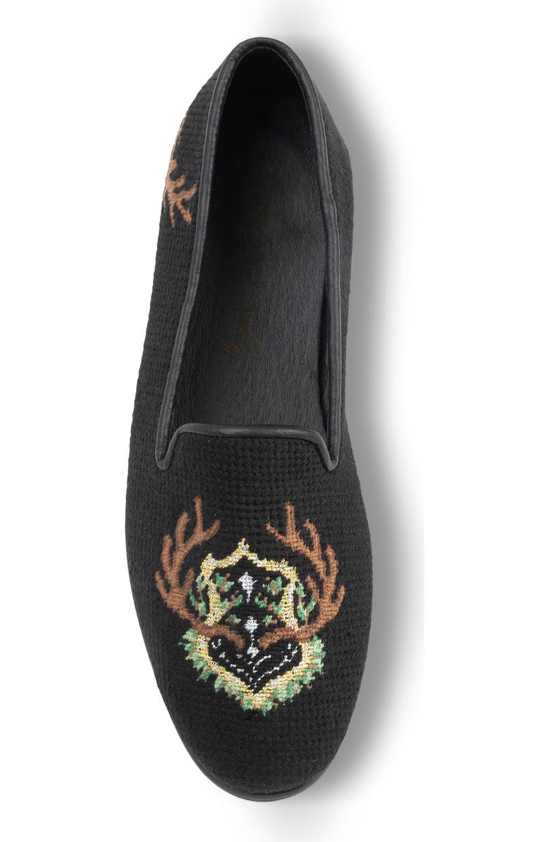 ByPaige Antler Crest Needlepoint Loafer, Alternate, color, Black