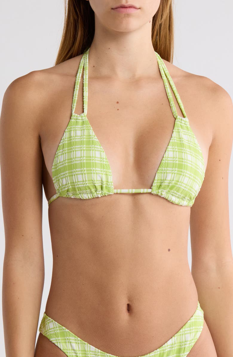 PacSun Erica Plaid Triangle Bikini Top, Main, color, Green White/ Plaid