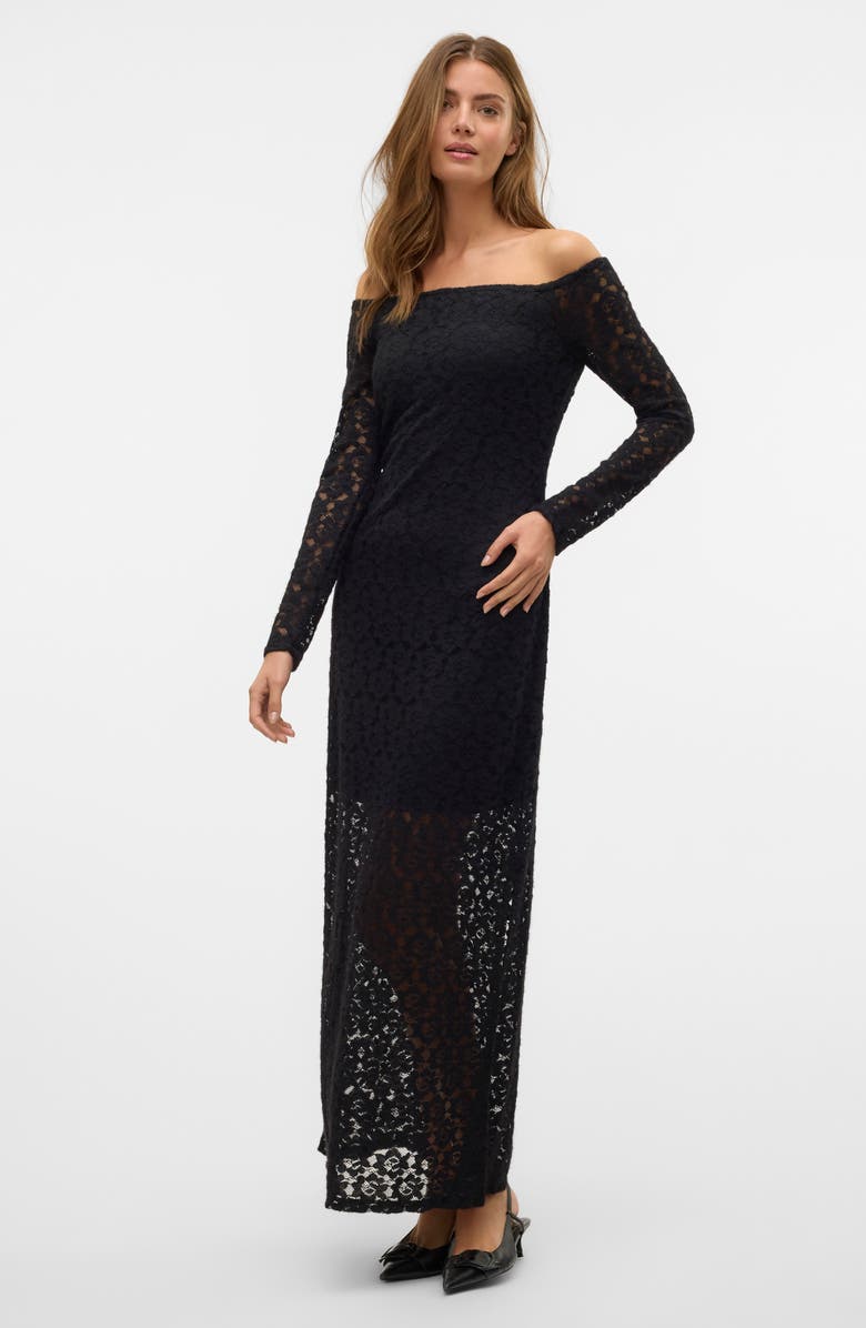 VERO MODA Riri Off the Shoulder Long Sleeve Lace Maxi Dress, Alternate, color, Black