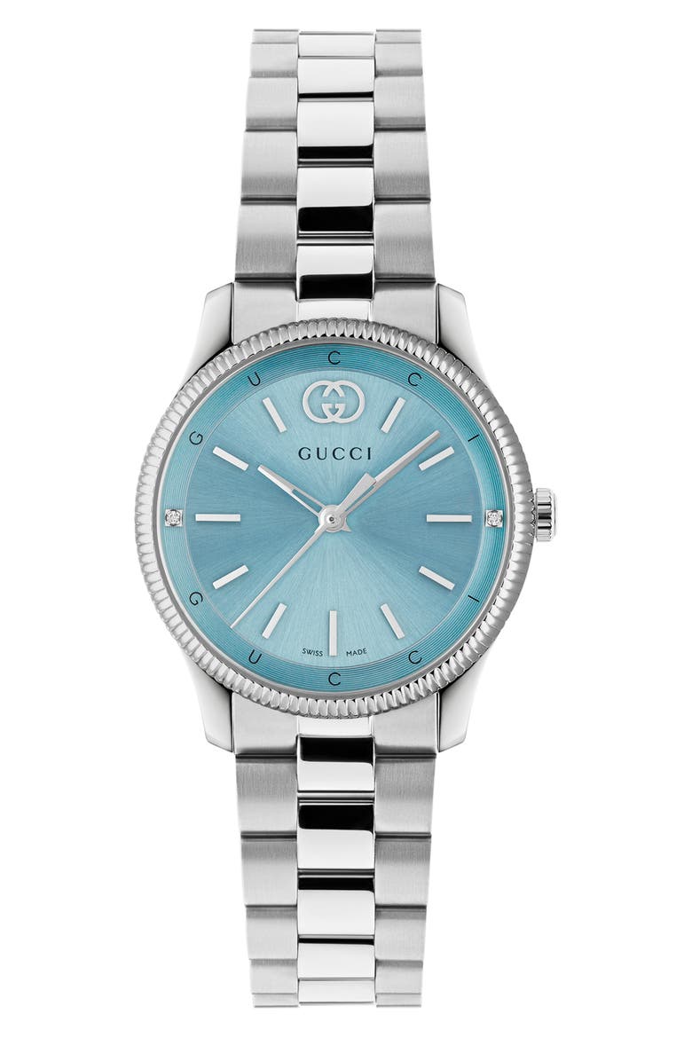 G-Timeless Diamond Slim Bracelet Watch, 29mm, Alternate, color, BLUE/ SILVER