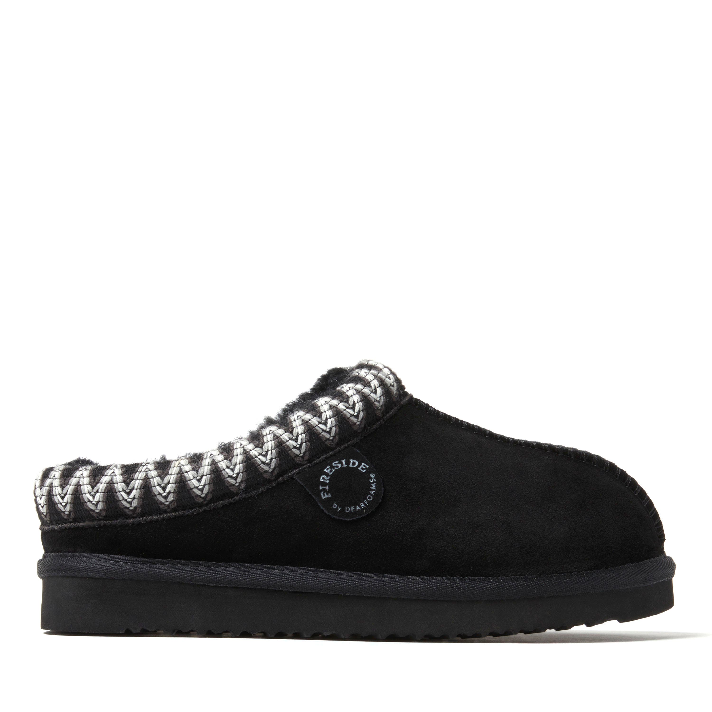 DEARFOAMS Fireside Greta Genuine Shearling Clog Slipper with Embroidery, Alternate, color, Black