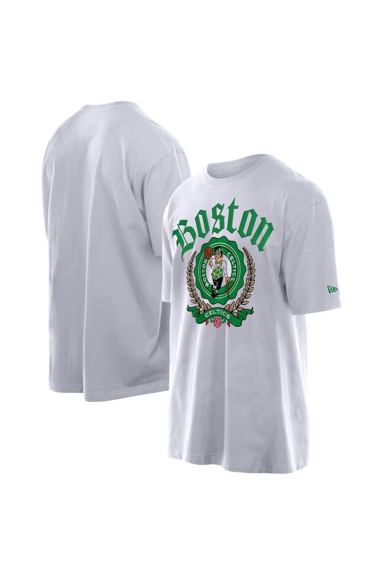 Men's New Era White Boston Celtics Throwback Prep Oversized T-Shirt, Main, color, White
