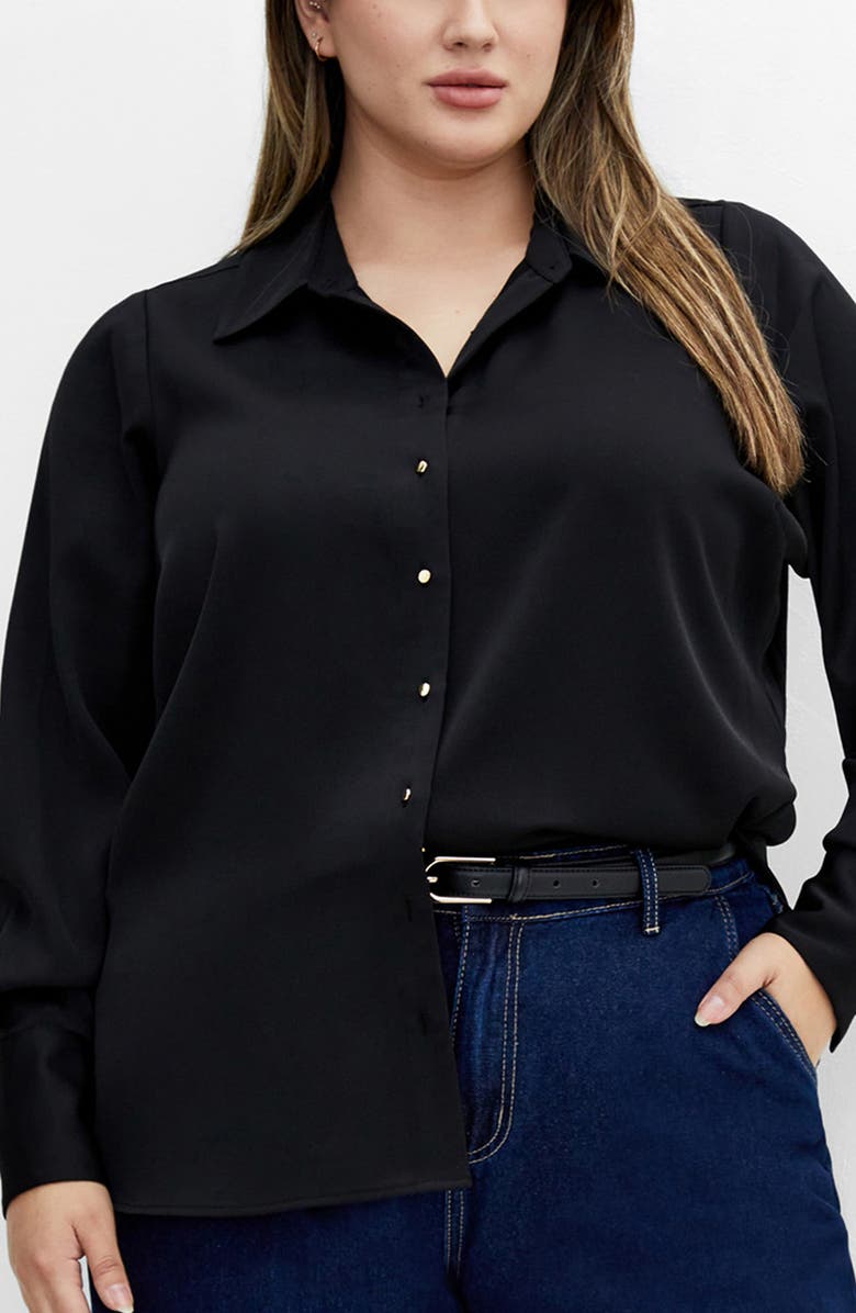City Chic Amoura Button-Up Shirt, Main, color, Black